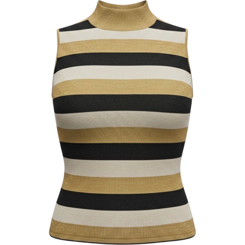 Kathie Lee Collection Sleeveless Top Womens XL Gold Black Metallic Stripe Mock